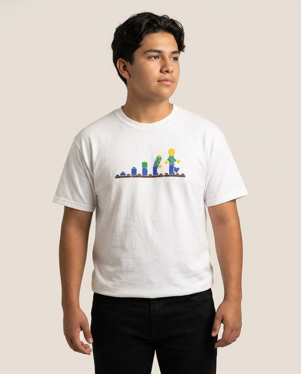 Building - Bricks T-Shirt — White Front, worn