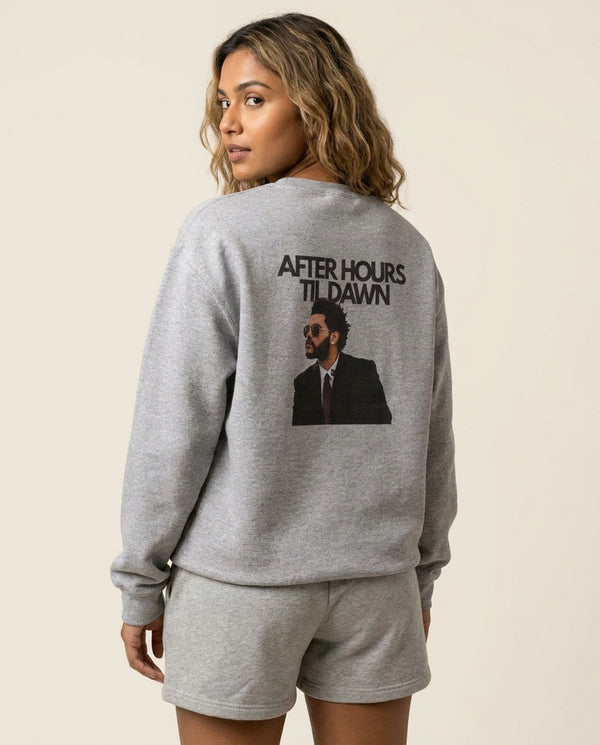 AHTD Singer Sweatshirt — Grey Back, worn