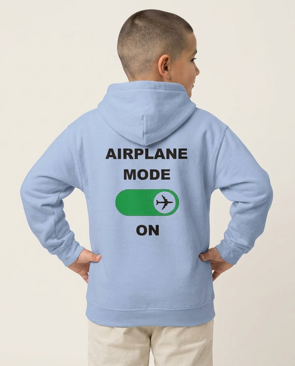 Airplane Mode On - Travel Kids Hoodie — Blue Back, worn