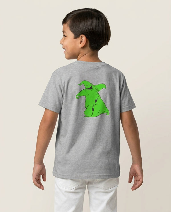 Oogie Boogie - TNBC Kids T-Shirt — Grey Back, worn