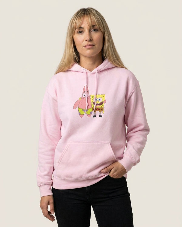 Patrick And Sponge Hoodie — Pink Front, worn