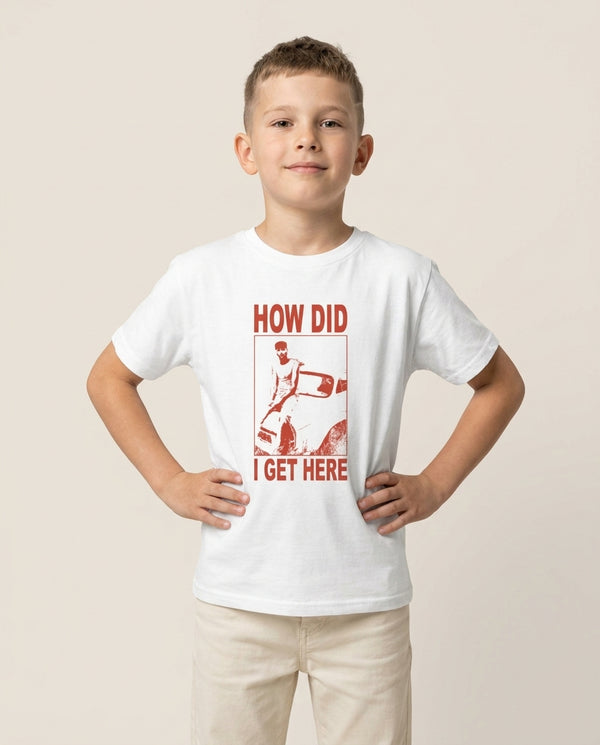 HDIGH Poster Kids T-Shirt — White Front, worn