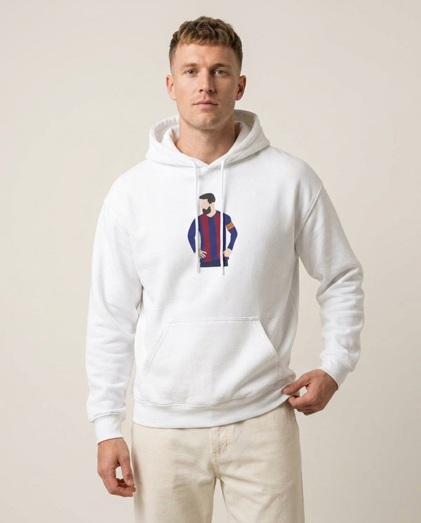 Messi Barca Hoodie — White Front, worn