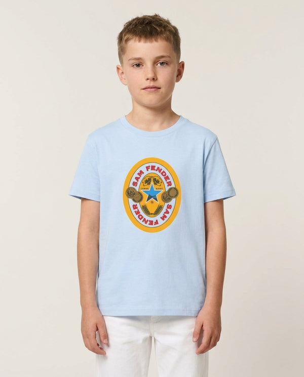 Fender Badge Kids T-Shirt — Blue Front, worn