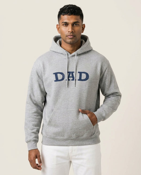 DAD Letters Hoodie — Grey Front, worn