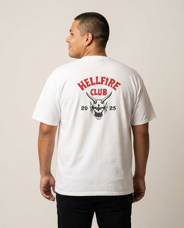 Hellfire Club 2025 T-Shirt — White Back, worn