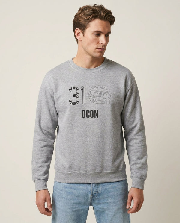 Ocon Helmet 2026 Sweatshirt — Grey Front, worn
