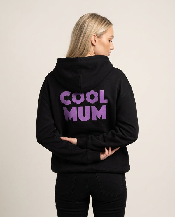 Cool Mum Hoodie — Black Back, worn