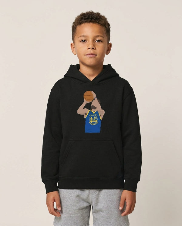 Curry - Basketball Kids Hoodie — Black Front, worn