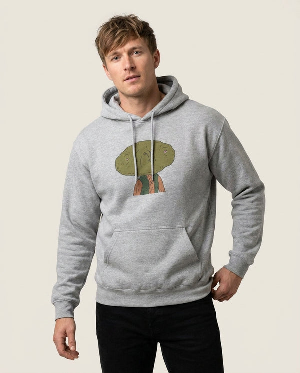 Nugget Man Hoodie — Grey Front, worn