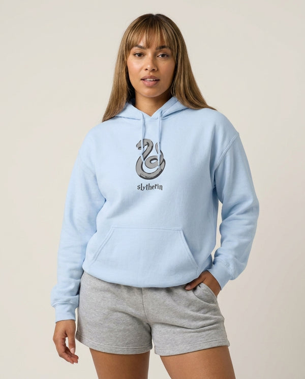 Slytherin Hoodie — Blue Front, worn