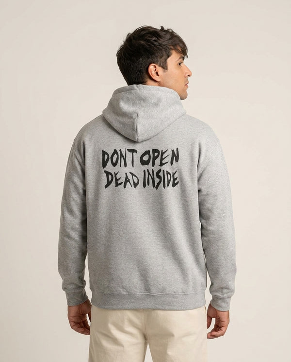 Don't Open Dead Inside - TWD Hoodie — Grey Back, worn