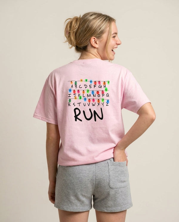 Run T-Shirt — Pink Back, worn