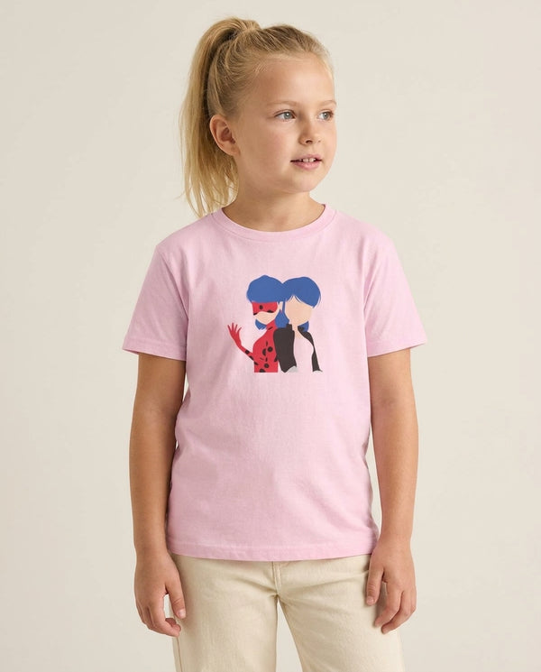Marinette And Ladybug Kids T-Shirt — Pink Front, worn