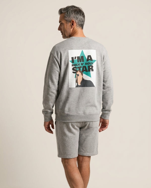 I'm A Rock And Roll Star Sweatshirt — Grey Back, worn