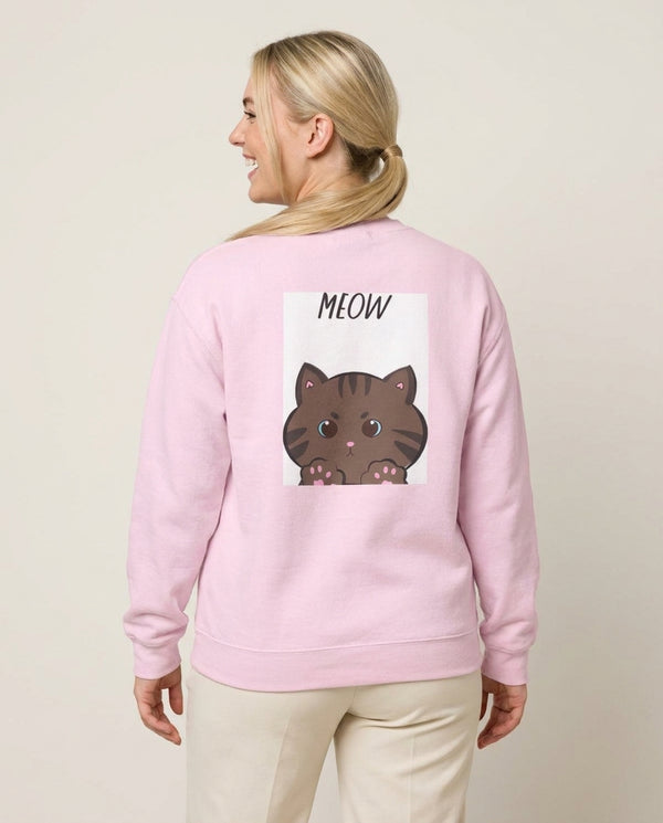 Meow Purple - Cats Sweatshirt — Pink Back, worn