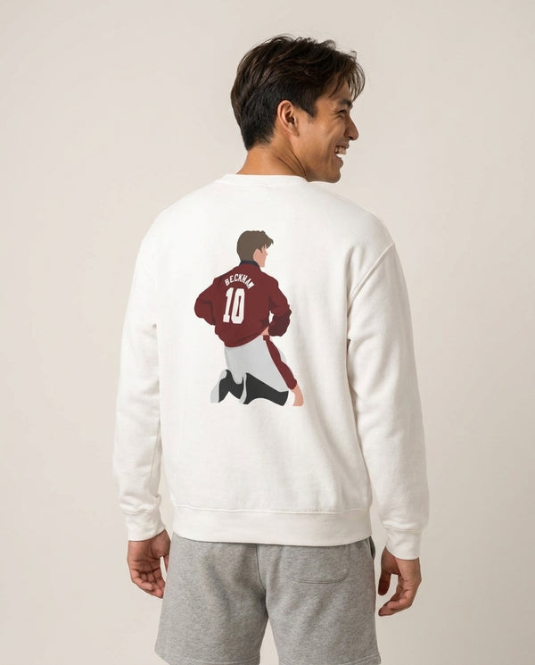 Beckham - Football Sweatshirt — White Back, worn