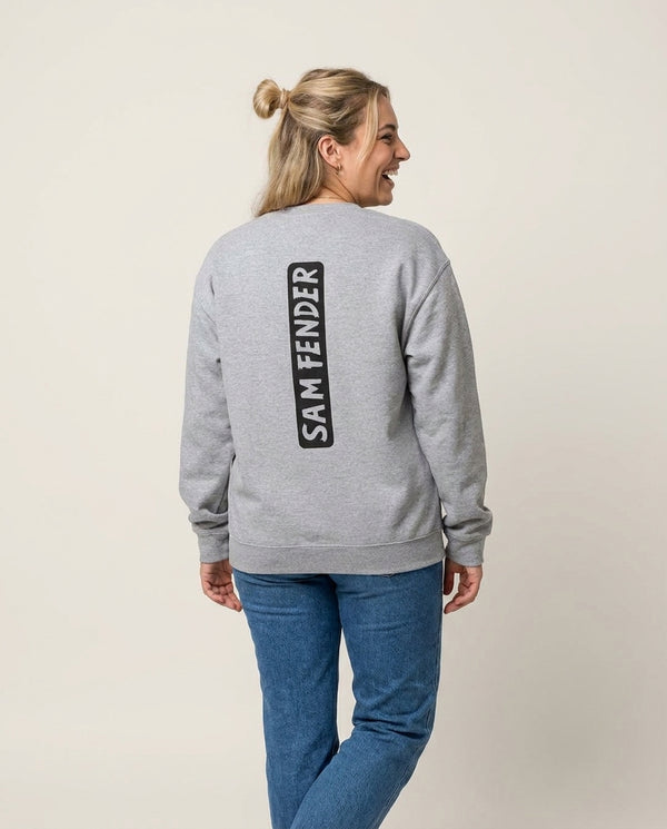 Fender Vertical Sweatshirt — Grey Back, worn