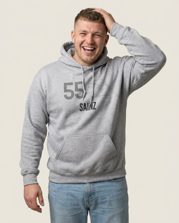 Sainz Helmet 2026 Hoodie — Grey Front, worn