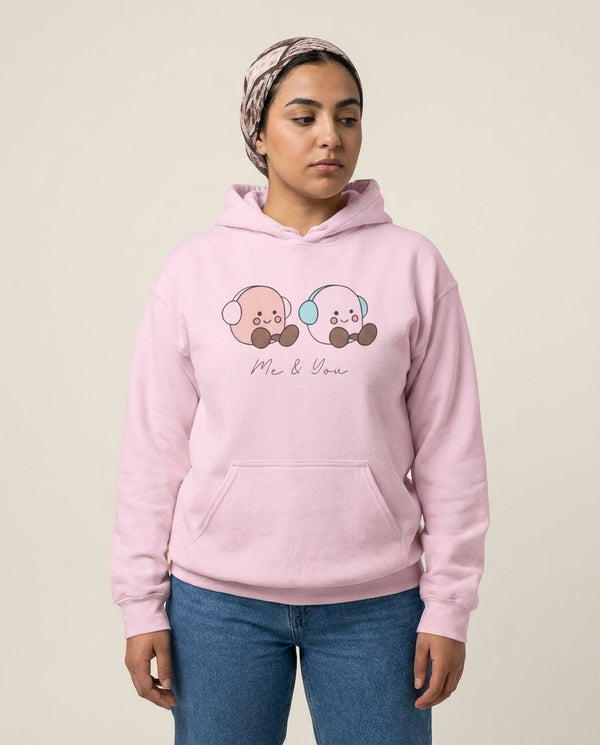 Cute Christmas Marshmellow Plushies Hoodie — Pink Front, worn