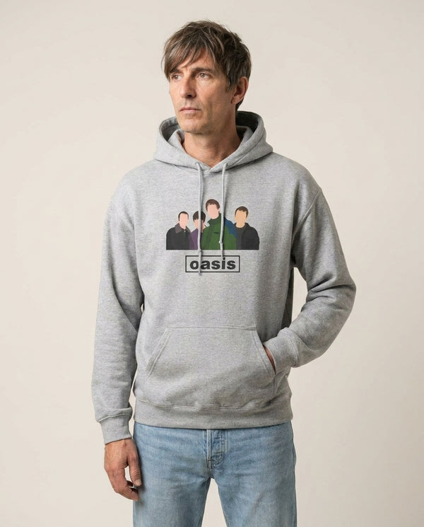 Rock Band Members Hoodie — Grey Front, worn