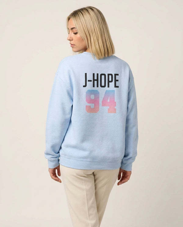 J-Hope 94 Sweatshirt — Blue Back, worn