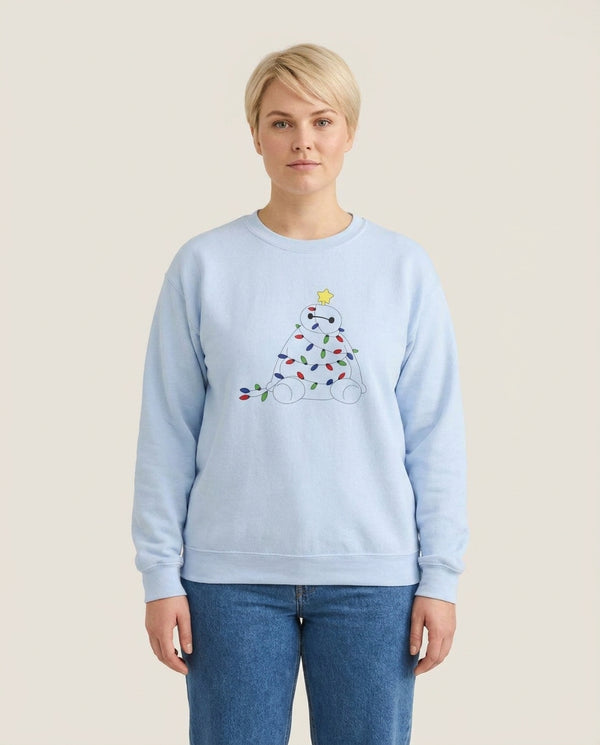 Baymax Christmas Sweatshirt — Blue Front, worn