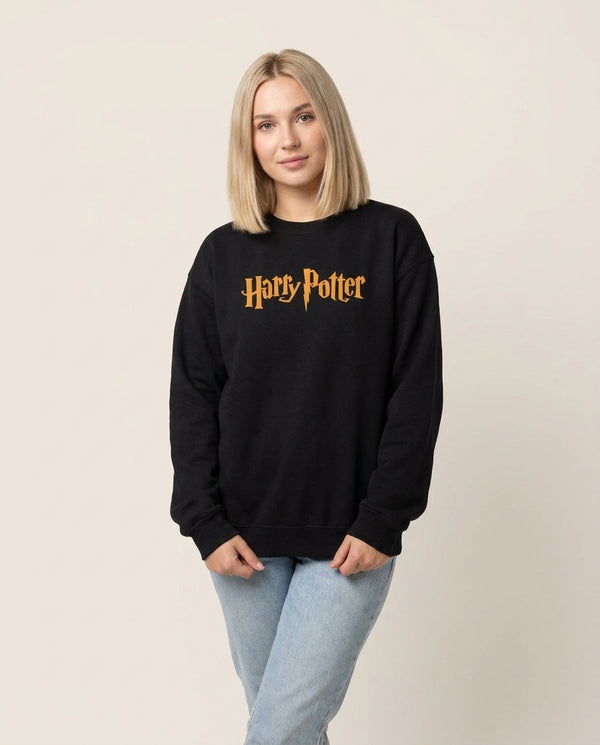 Game Typography Sweatshirt — Black Front, worn