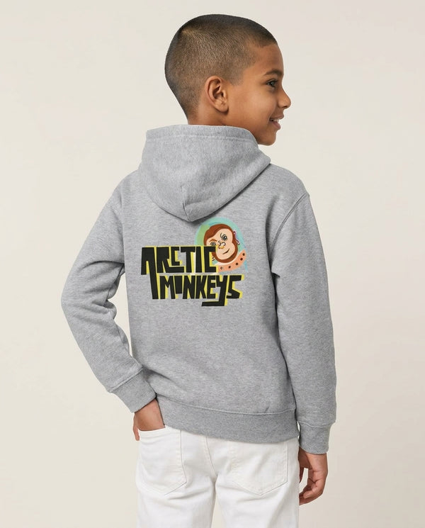 Space Monkey Kids Hoodie — Grey Back, worn
