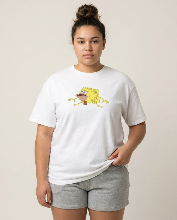 Caveman T-Shirt — White Front, worn