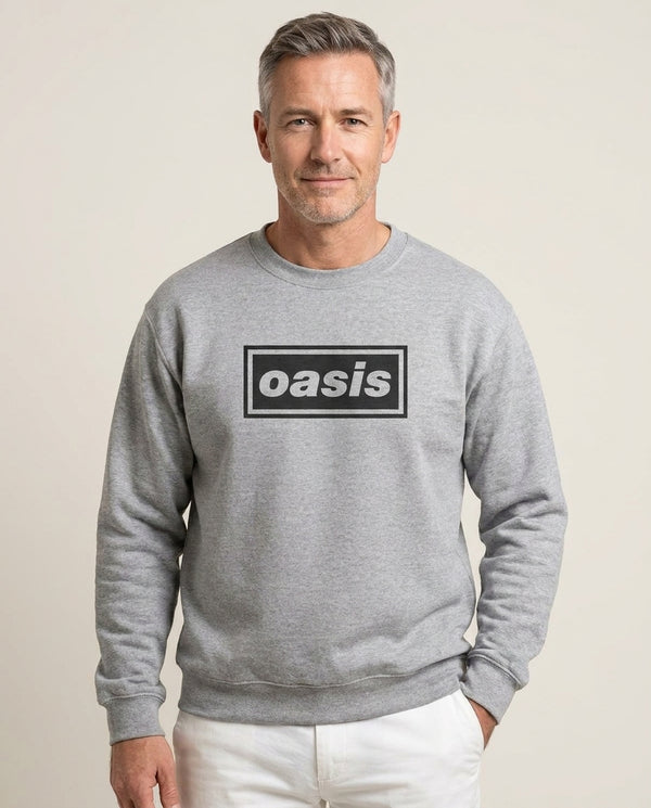 Band Name Sweatshirt — Grey Front, worn