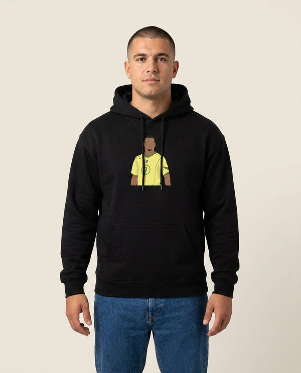 R9 Ronaldo - Football Hoodie — Black Front, worn
