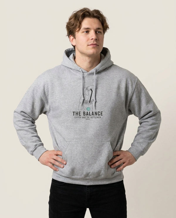 The Balance Hoodie — Grey Front, worn
