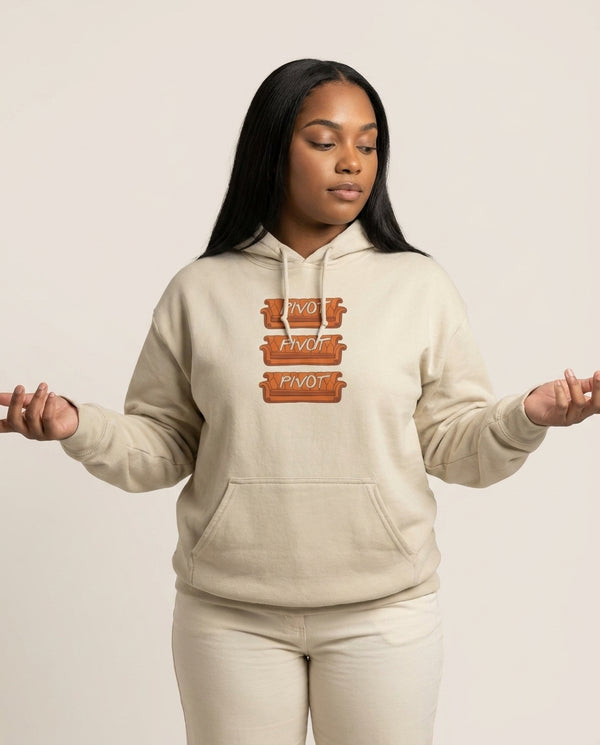 Sitcom Couches Pivot  Hoodie — Sand Front, worn