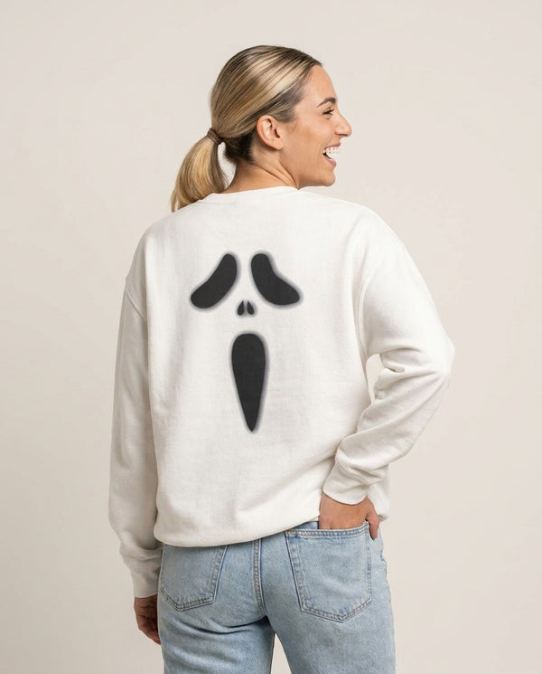Scream - Halloween  Sweatshirt — White Back, worn