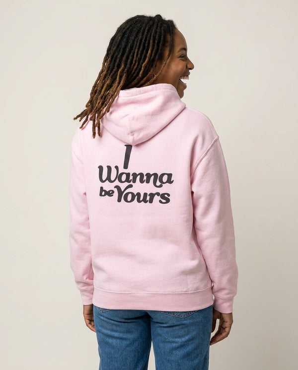 I Wanna Be Yours Hoodie — Pink Back, worn