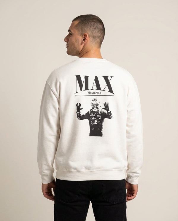 Max Blue And Red Sweatshirt — White Back, worn