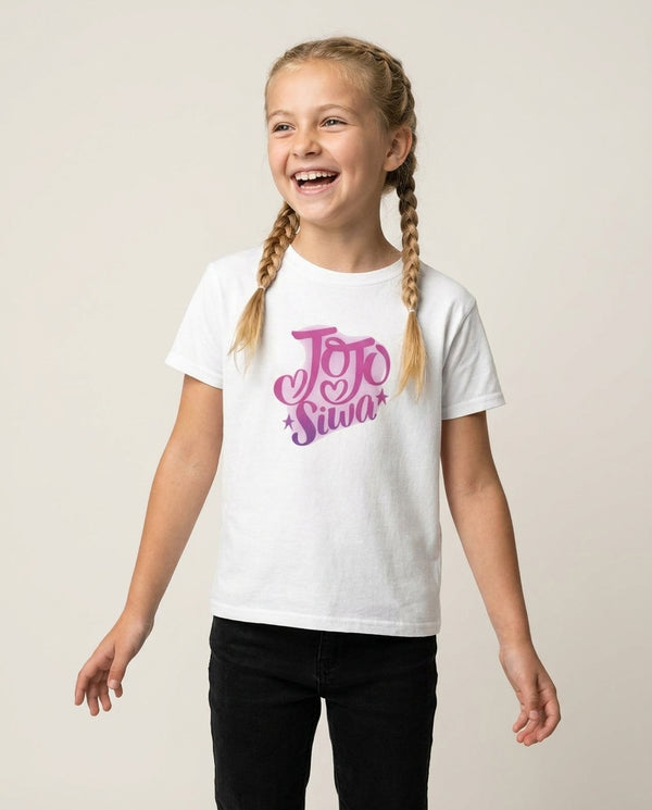 JoJo Siwa Love Heart Kids T-Shirt — White Front, worn