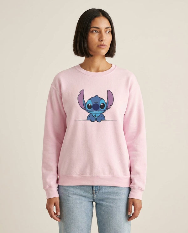 Alien Blue Leaning Sweatshirt — Pink Front, worn