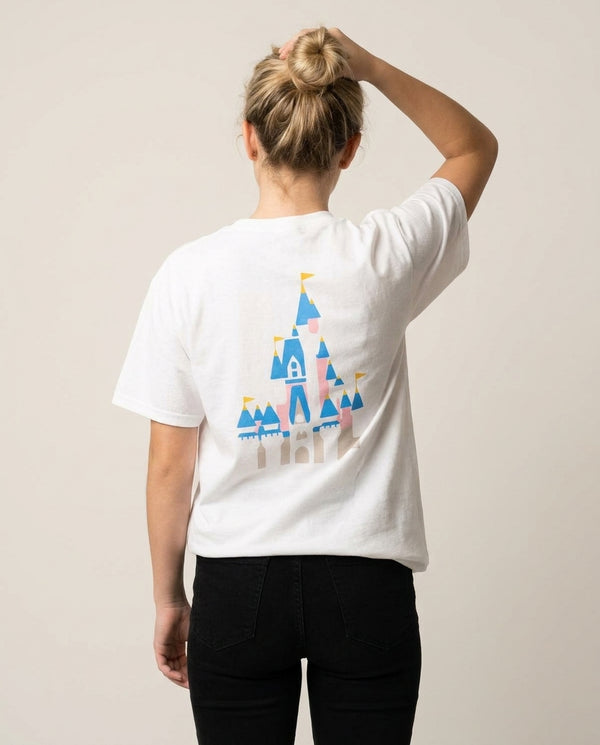 Fairytale Castle T-Shirt — White Back, worn