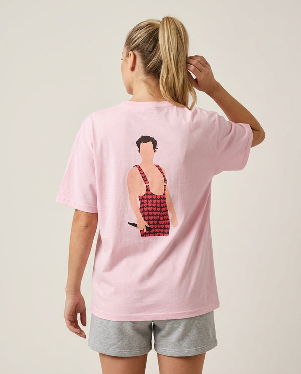 Harry Heart Jumpsuit T-Shirt — Pink Back, worn