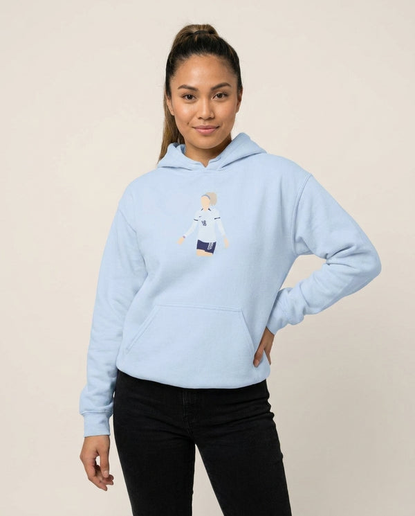 Kelly - Womens World Cup Hoodie — Blue Front, worn