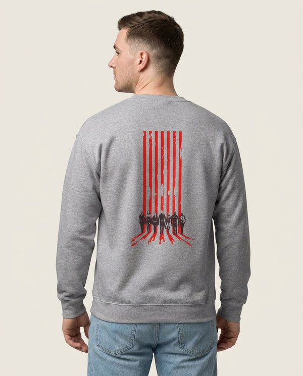 The Seven Silhouettes Sweatshirt — Grey Back, worn