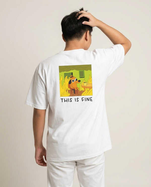 This Is Fine - Memes T-Shirt — White Back, worn
