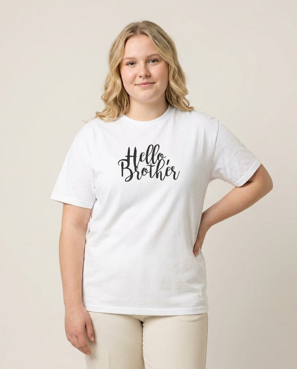 Hello Brother - VD T-Shirt — White Front, worn