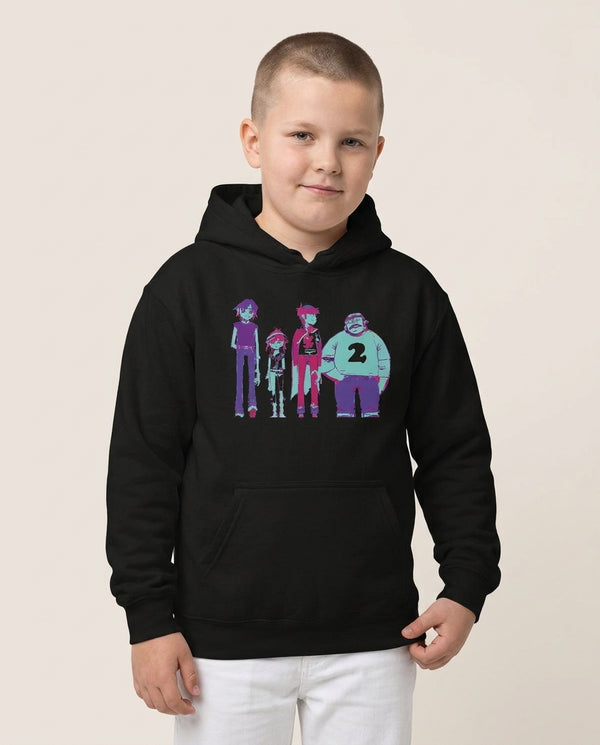 2,5,7 Kids Hoodie — Black Front, worn