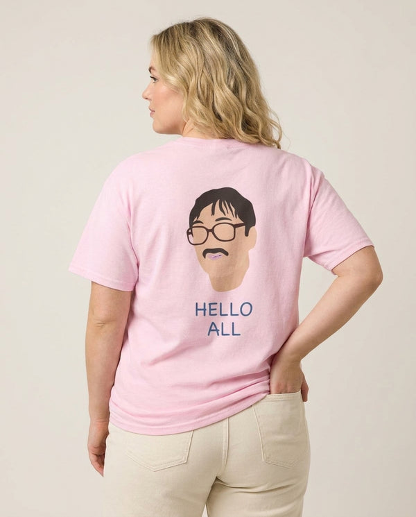 Hello All - FND T-Shirt — Pink Back, worn