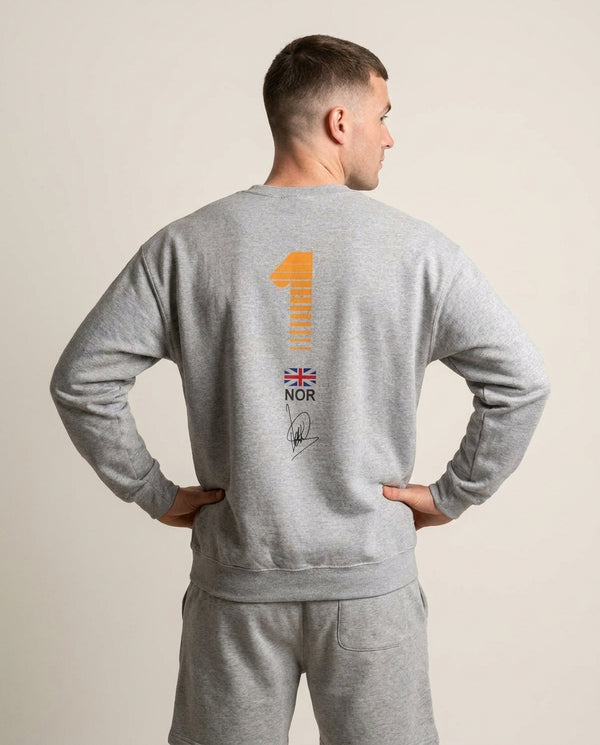 LN1 - Norris Sweatshirt — Grey Back, worn