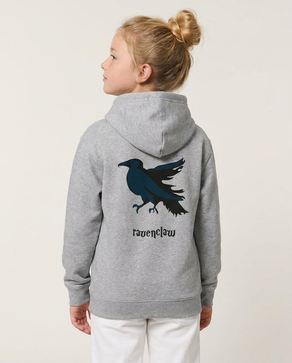 Ravenclaw Kids Hoodie — Grey Back, worn