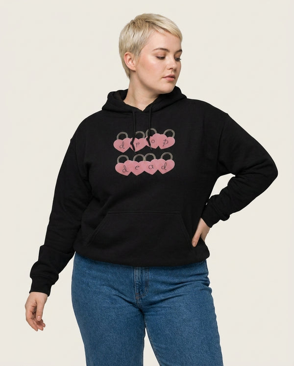 Rose Padlocks  Hoodie — Black Front, worn